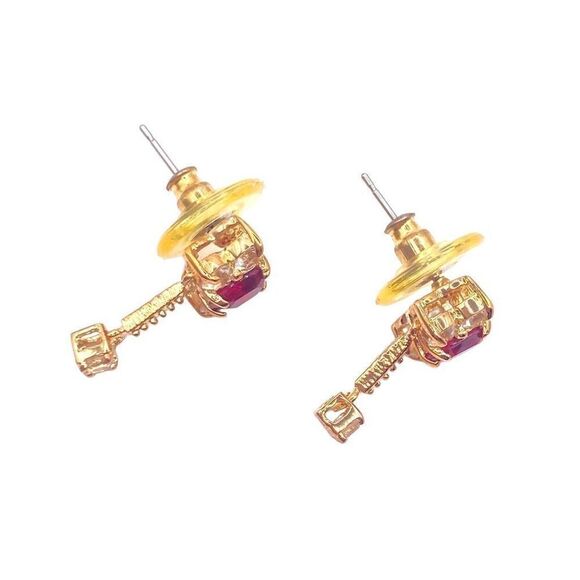 Gold red and white CZ dragonfly dangle earrings - Picture 2 of 4